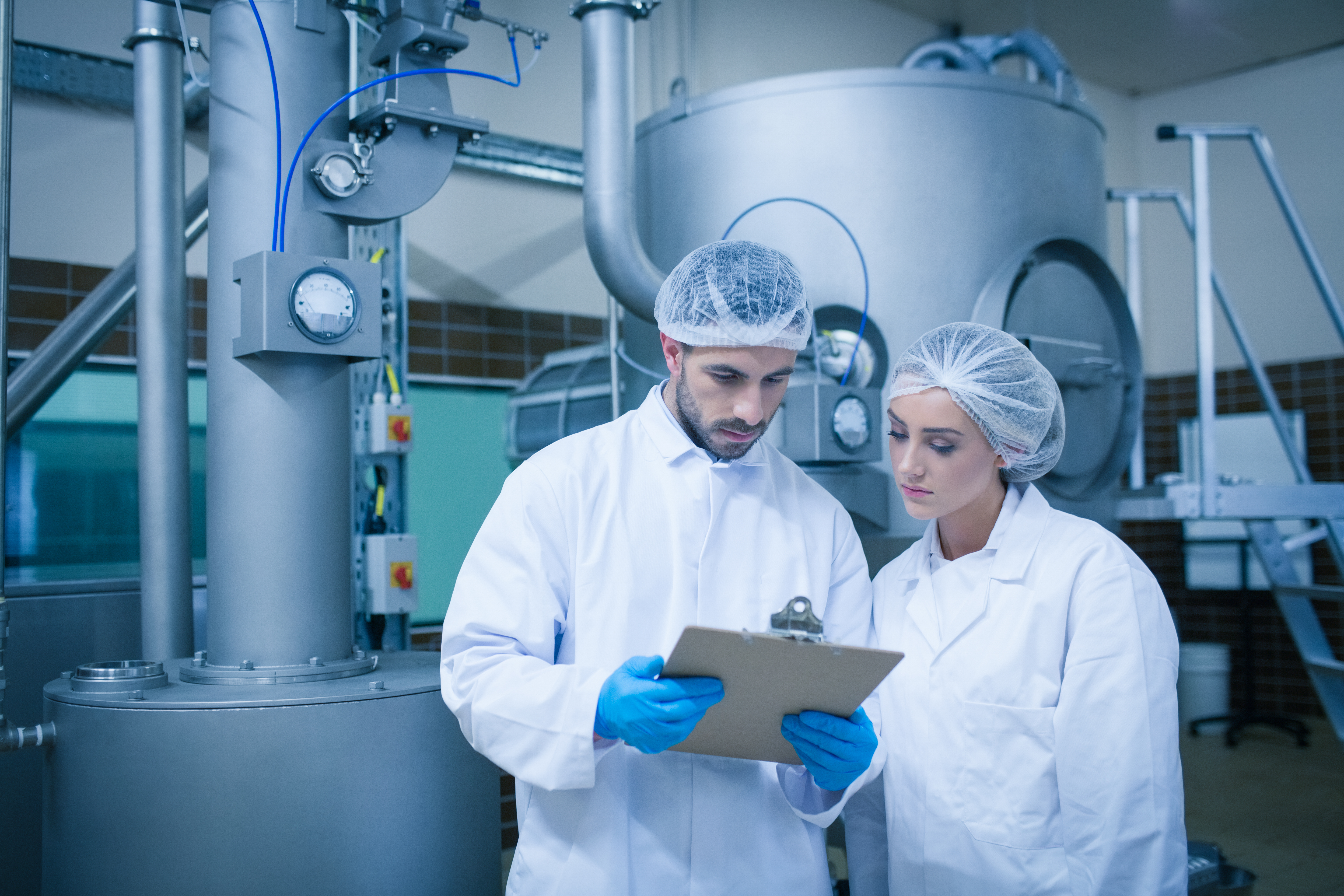 Colaboradores em processo produtivo de alimentos para certificação