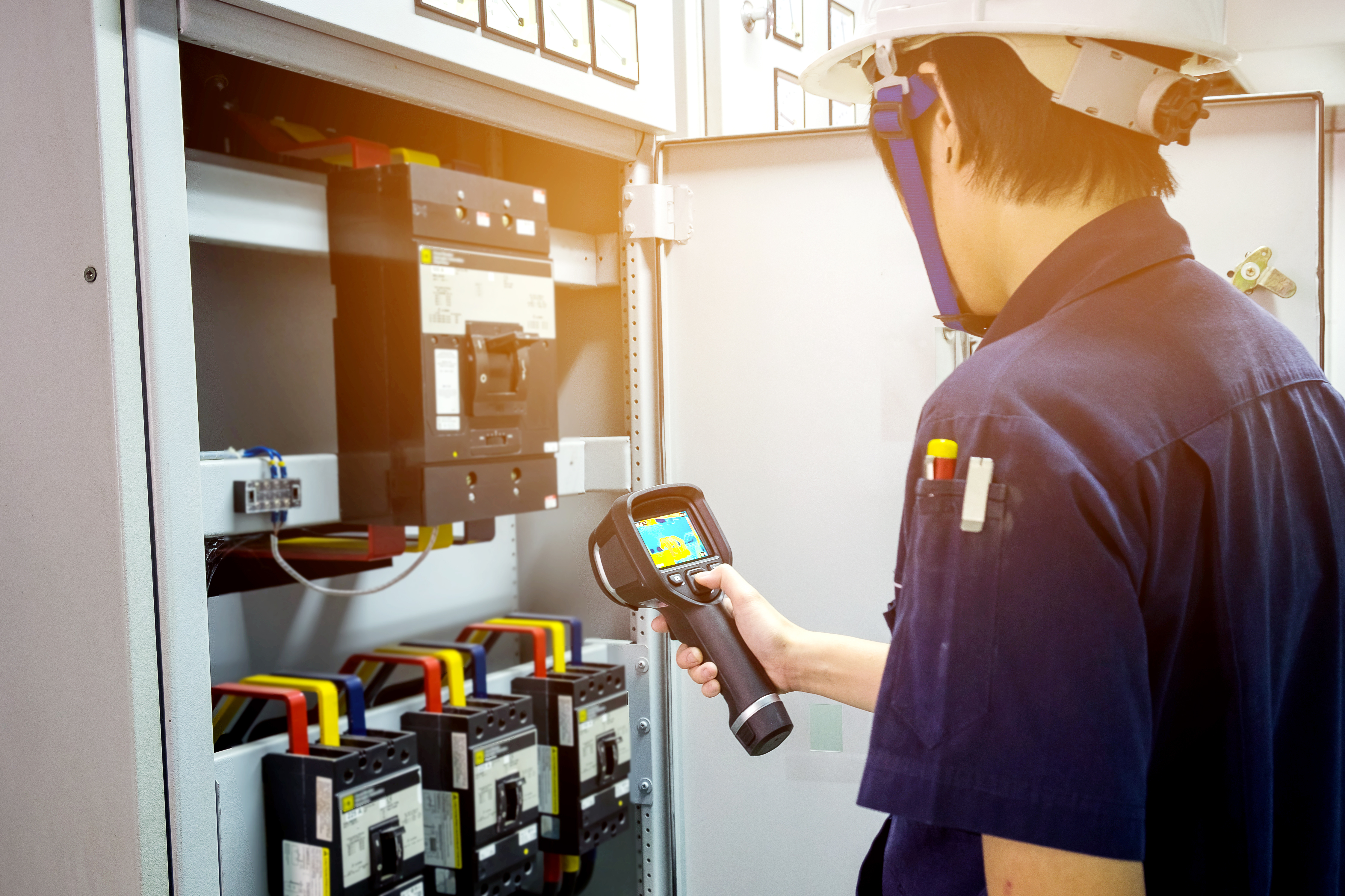 Colaborador medindo eficiência energética