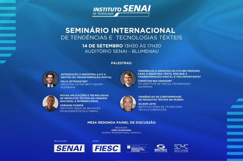 Instituto SENAI promove seminário internacional de tecnologia têxtil em Blumenau